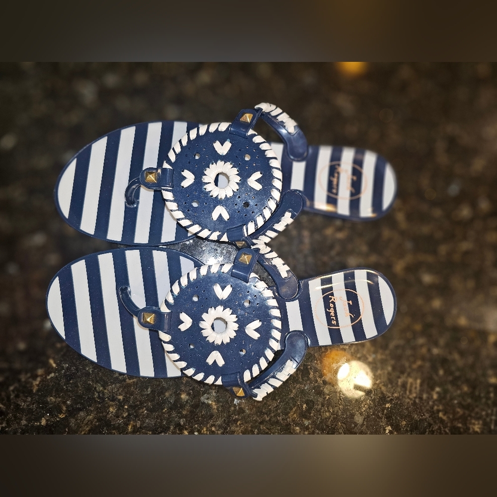 Jack Rogers Georgica Jelly Women's Flip Flop Navy White Striped Sandals Size 8